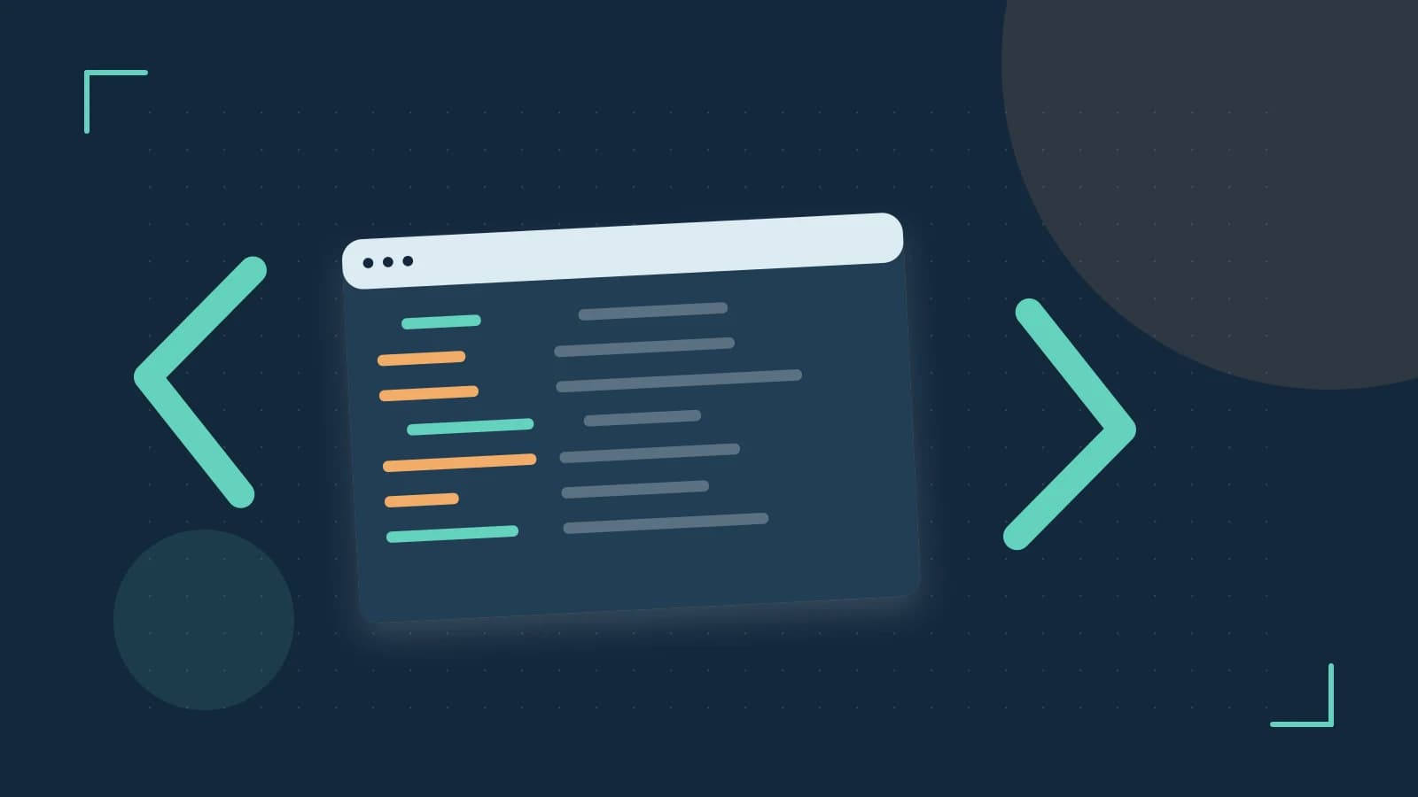 Editorial illustration of an abstract code editor, syntax blocks and oversized programming brackets