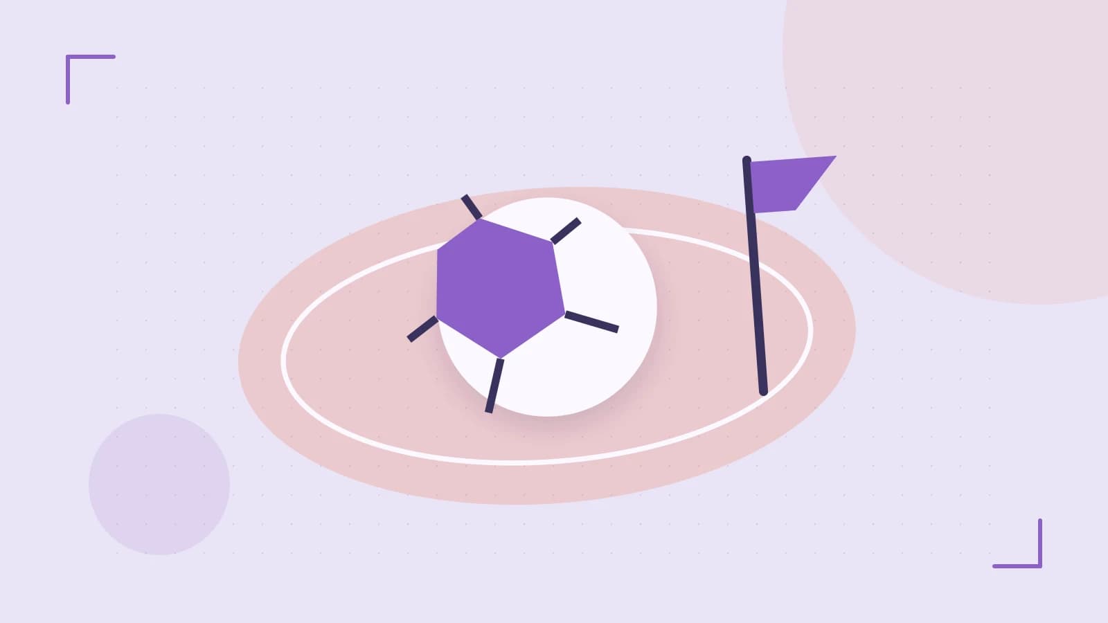 Editorial illustration of a stylized sports ball, stadium geometry and dynamic arcs