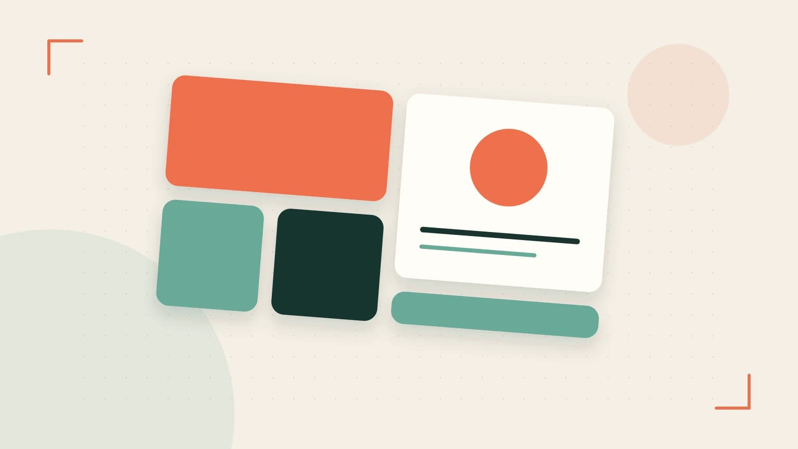 Editorial illustration of responsive browser layouts, overlapping design components and a color system