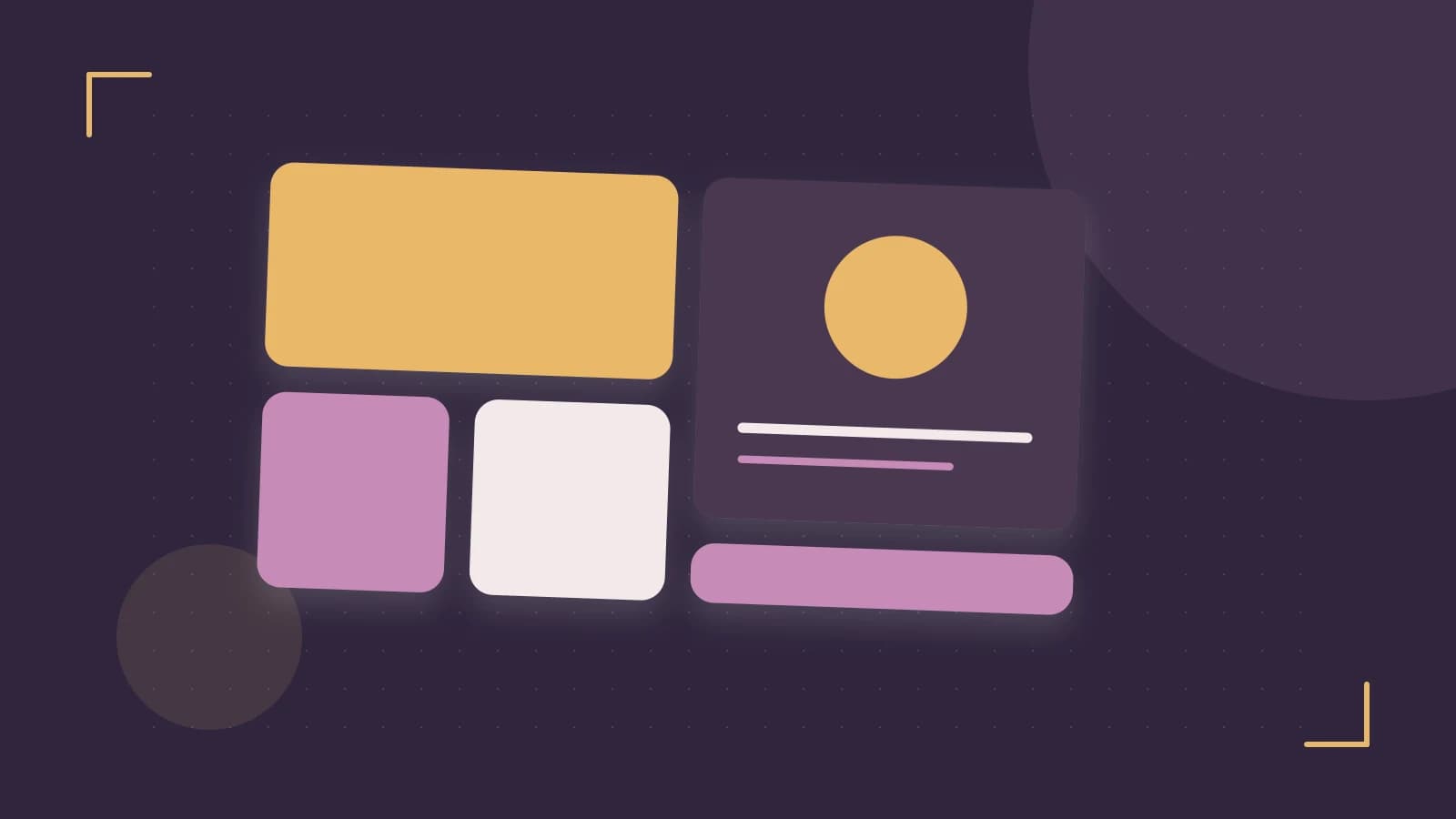 Editorial illustration of responsive browser layouts, overlapping design components and a color system