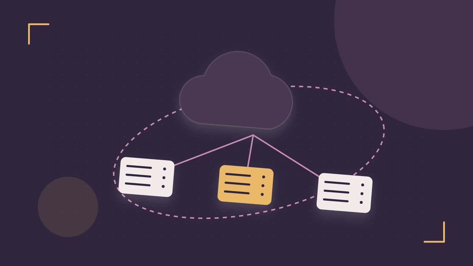 Editorial illustration of cloud infrastructure, connected server racks and an orbital service map