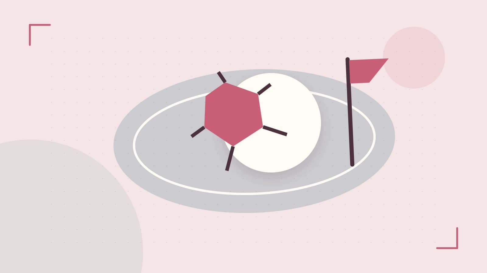 Editorial illustration of a stylized sports ball, stadium geometry and dynamic arcs