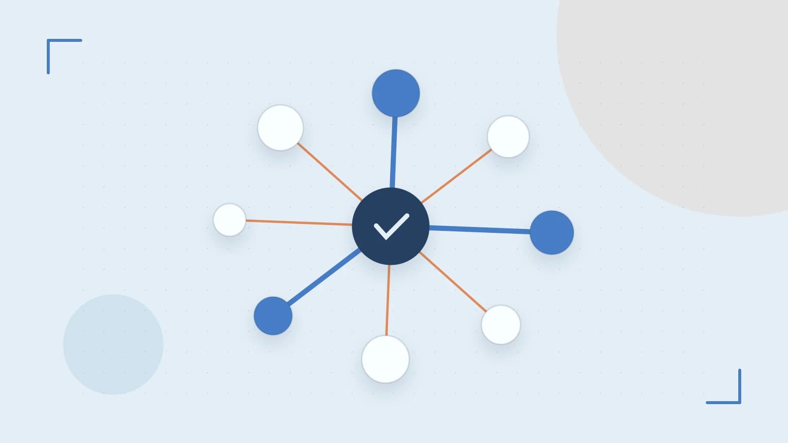 Editorial illustration of an algorithmic node graph with branching paths and a highlighted result