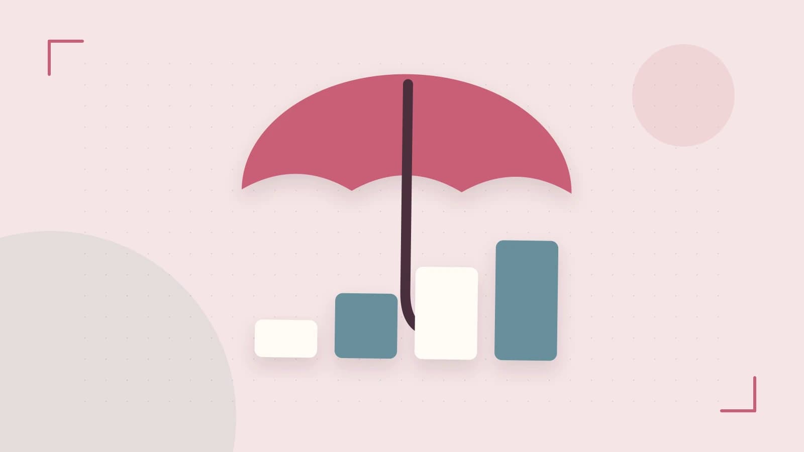 Editorial illustration of abstract coins, a payment card and a geometric financial chart without data labels