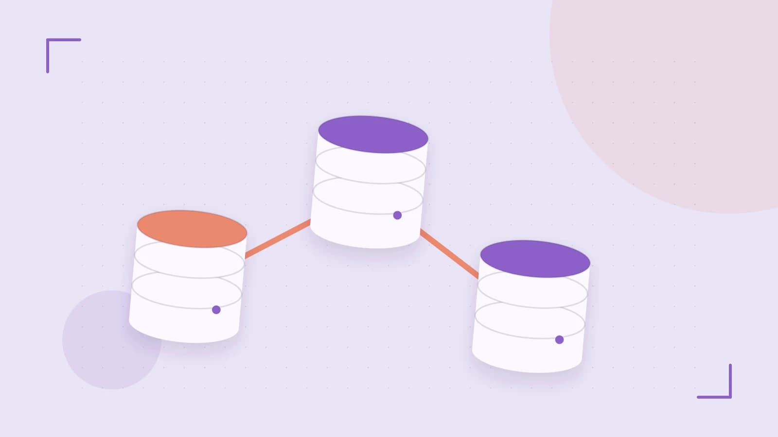Editorial illustration of structured records, database cylinders and relationships between tables