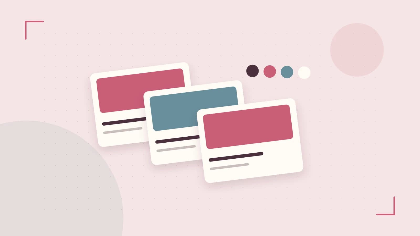 Editorial illustration of responsive browser layouts, overlapping design components and a color system