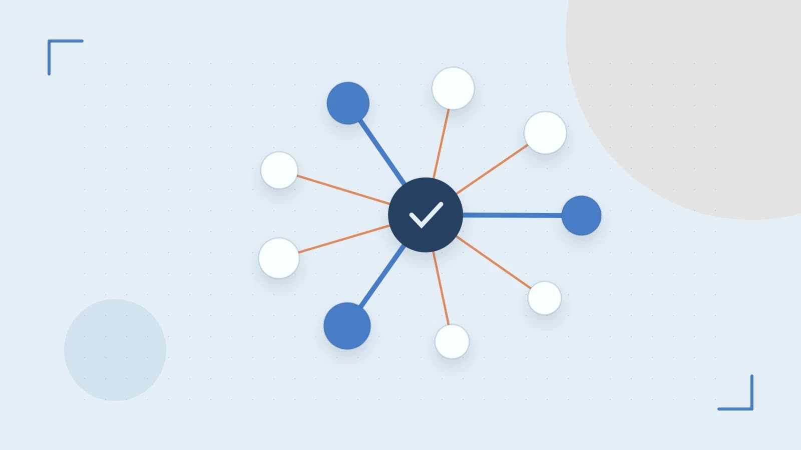 Editorial illustration of an algorithmic node graph with branching paths and a highlighted result