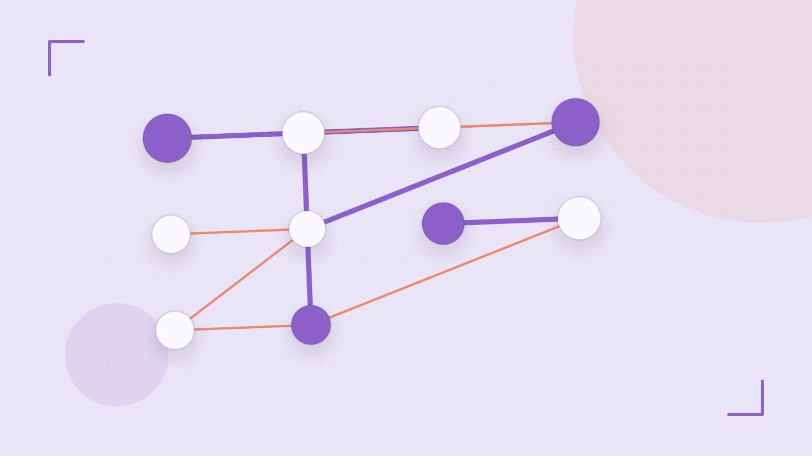 Editorial illustration of an algorithmic node graph with branching paths and a highlighted result
