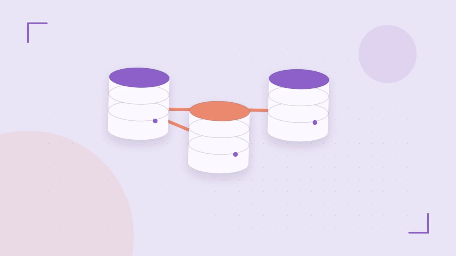 Editorial illustration of structured records, database cylinders and relationships between tables