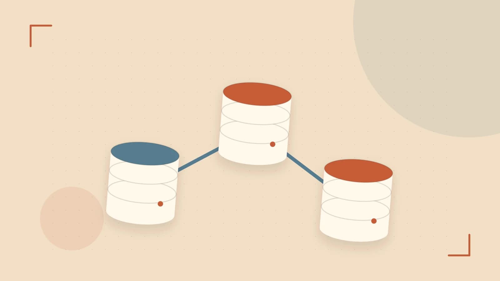 Editorial illustration of structured records, database cylinders and relationships between tables