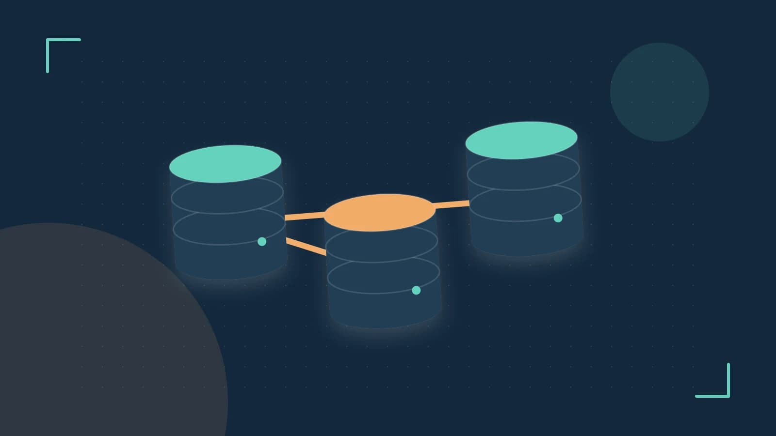 Editorial illustration of structured records, database cylinders and relationships between tables