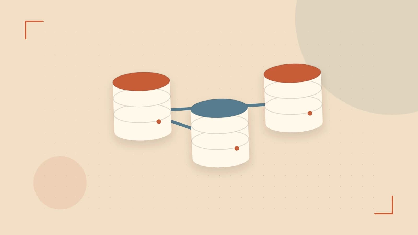 Editorial illustration of structured records, database cylinders and relationships between tables