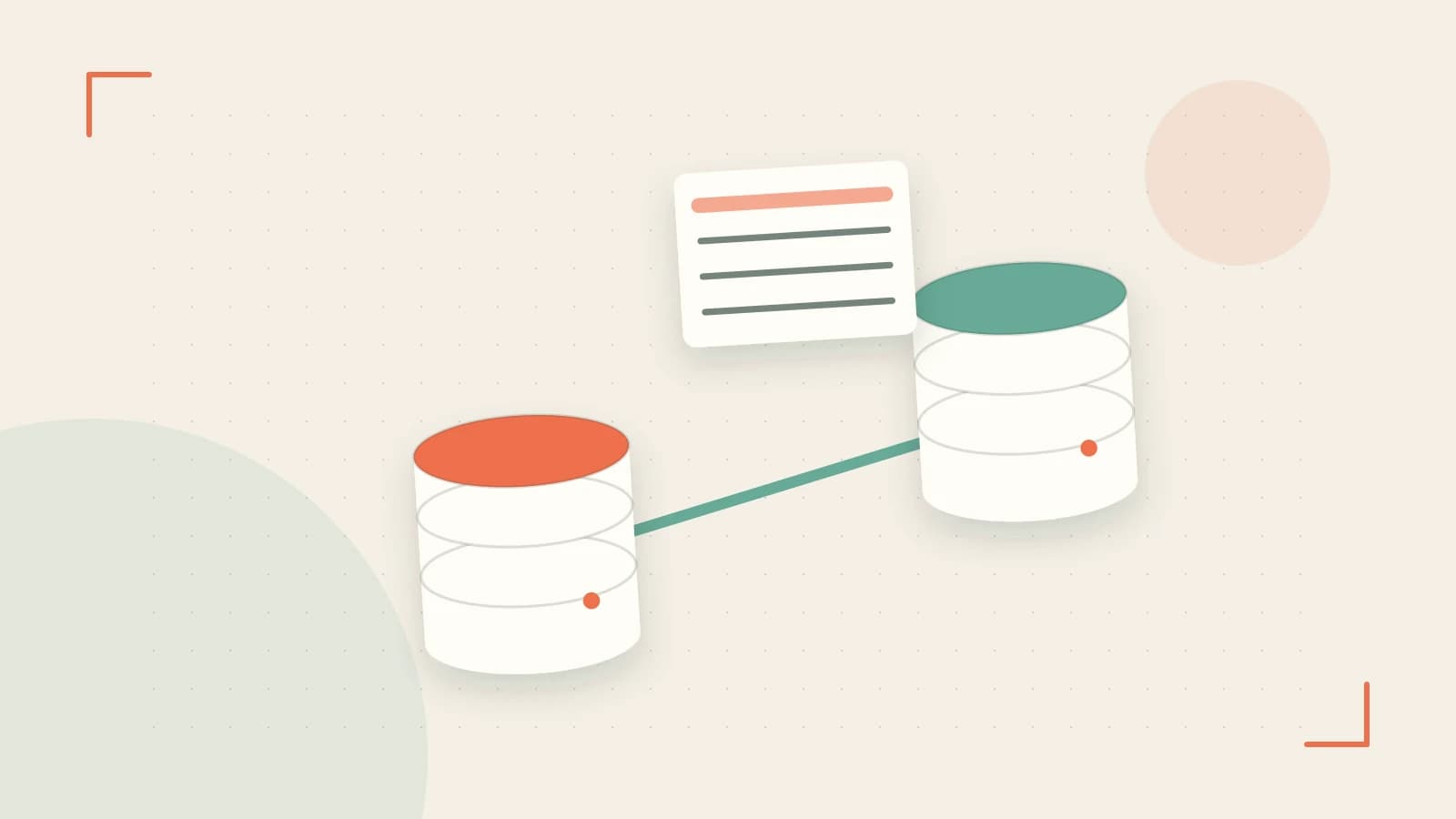 Editorial illustration of structured records, database cylinders and relationships between tables