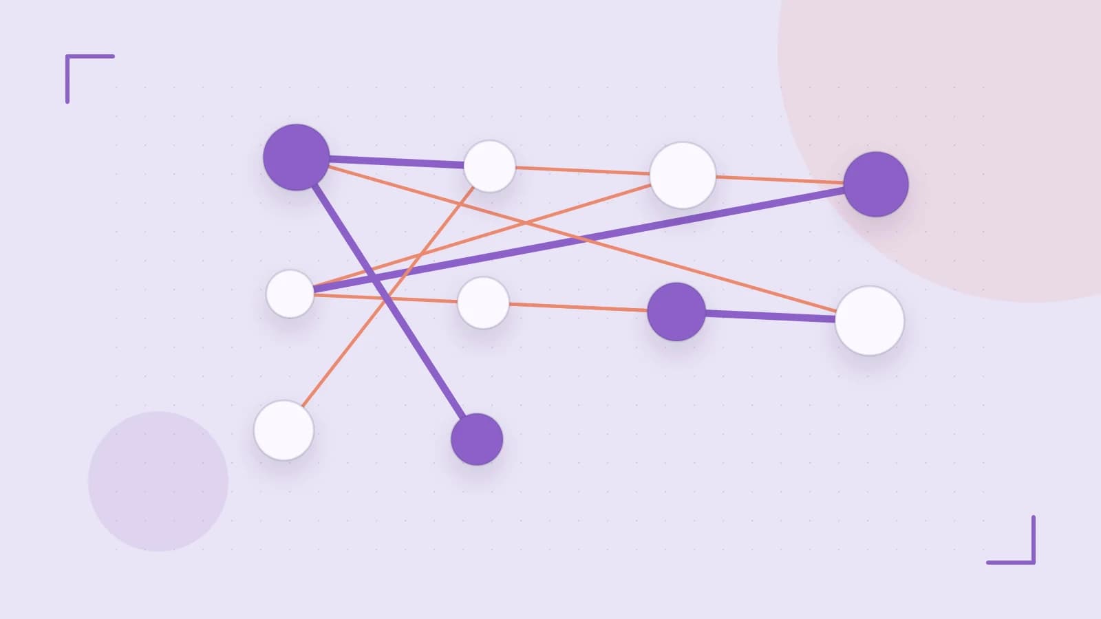 Editorial illustration of an algorithmic node graph with branching paths and a highlighted result