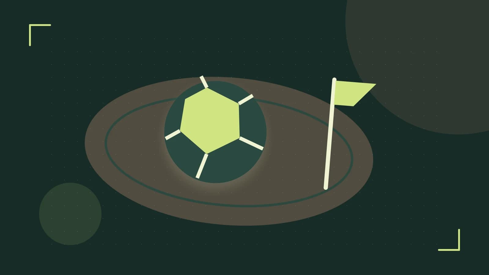 Editorial illustration of a stylized sports ball, stadium geometry and dynamic arcs