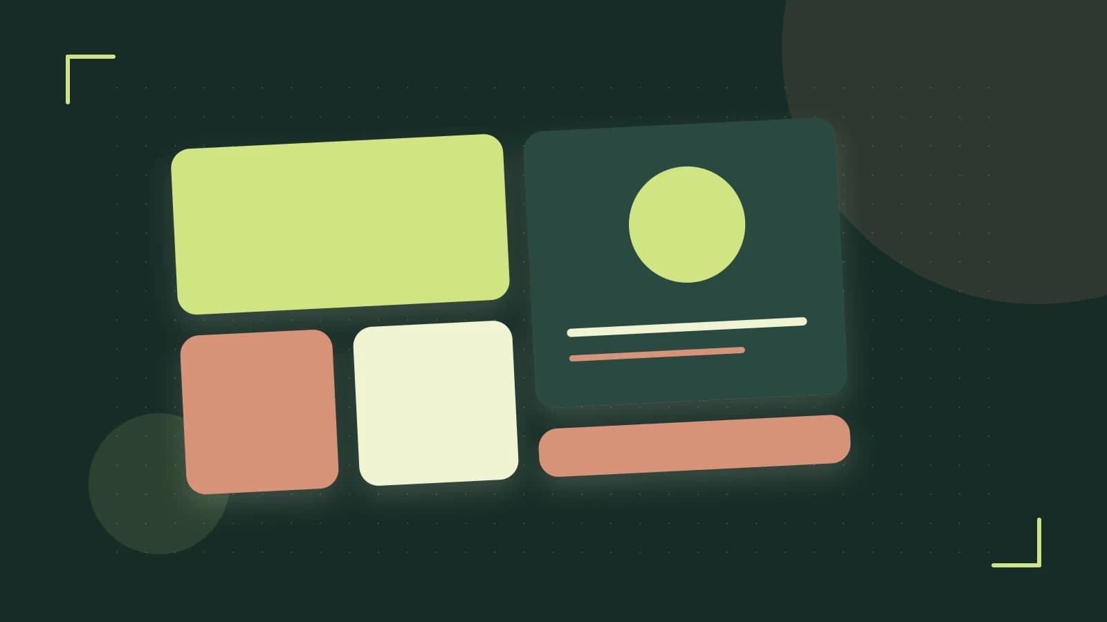 Editorial illustration of responsive browser layouts, overlapping design components and a color system