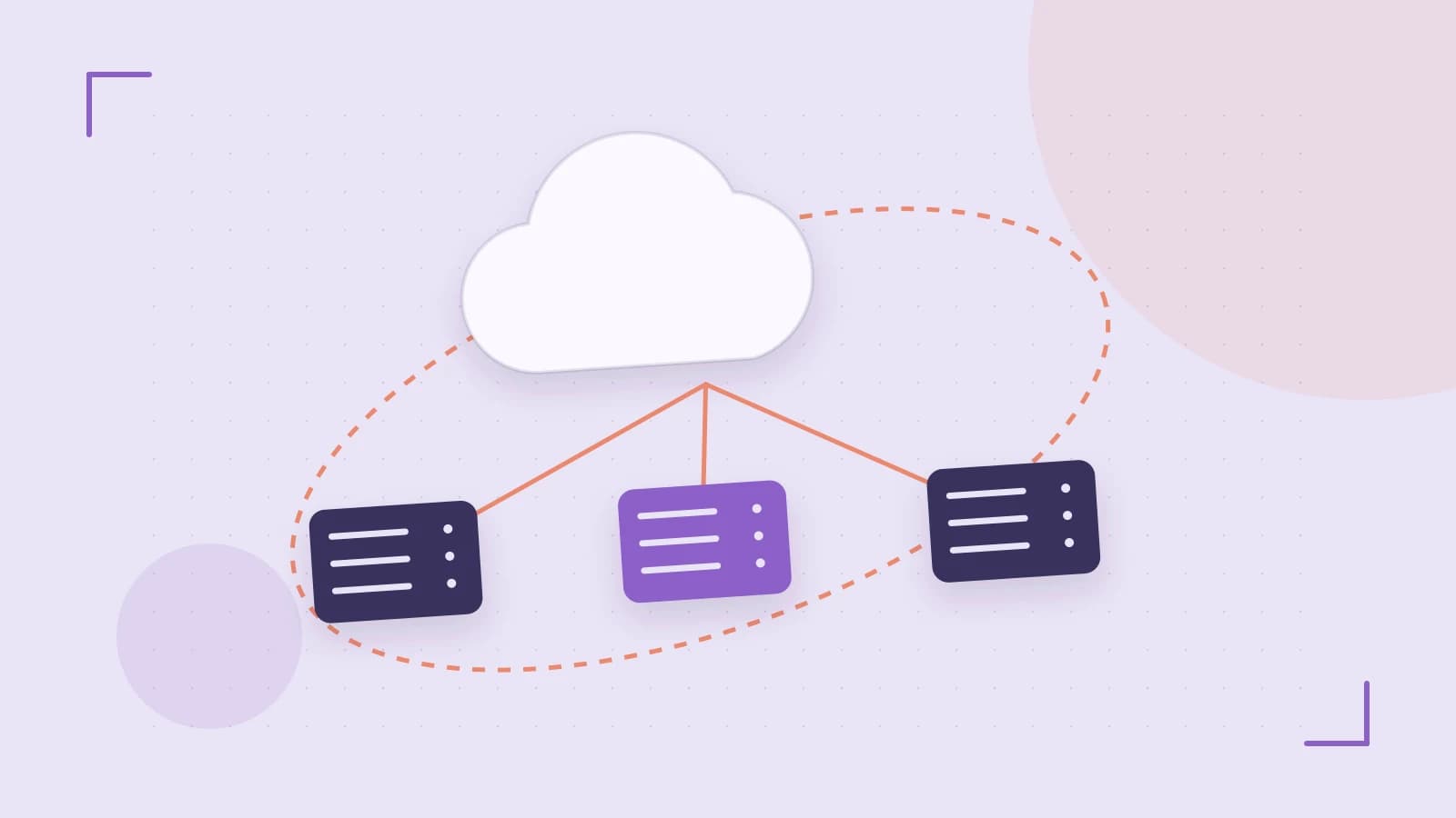 Editorial illustration of cloud infrastructure, connected server racks and an orbital service map
