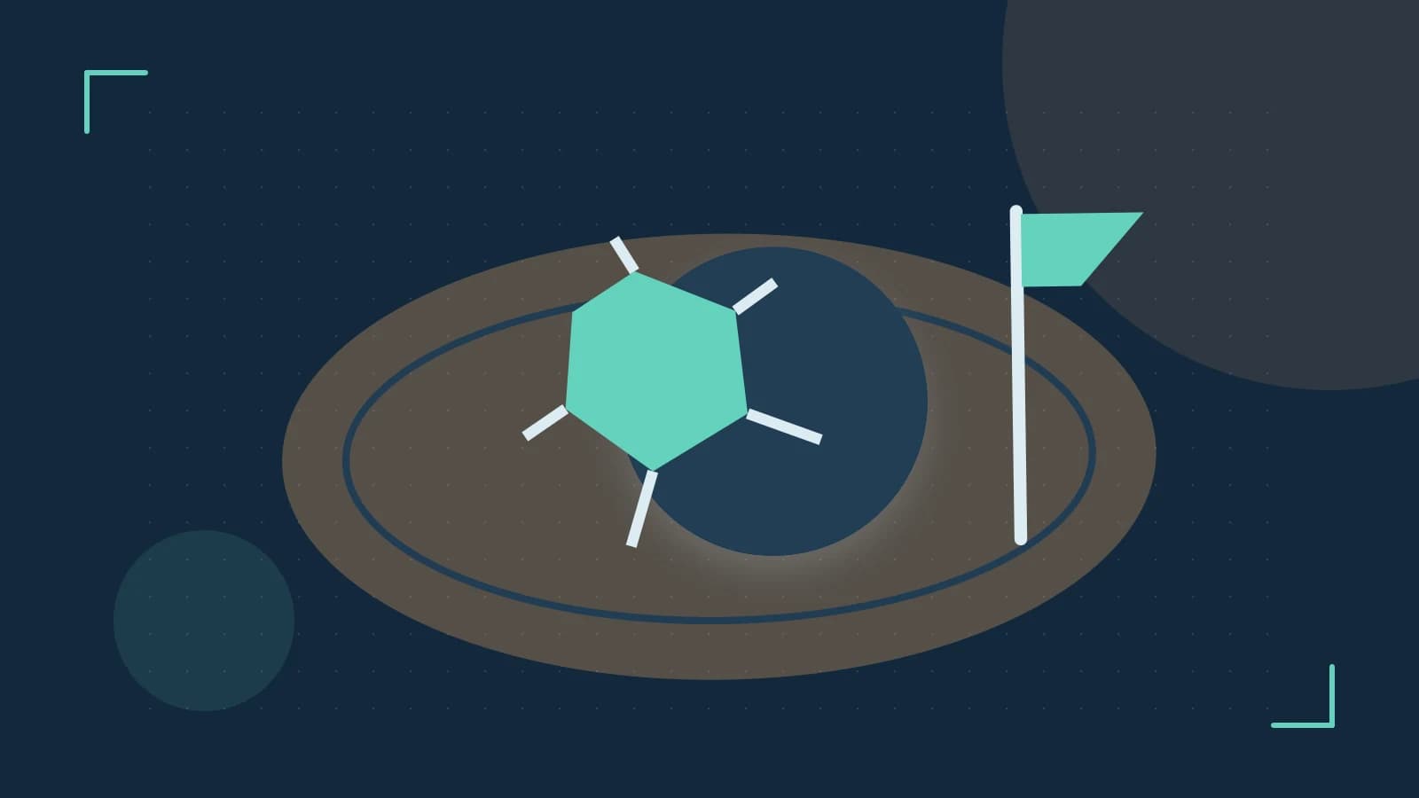 Editorial illustration of a stylized sports ball, stadium geometry and dynamic arcs
