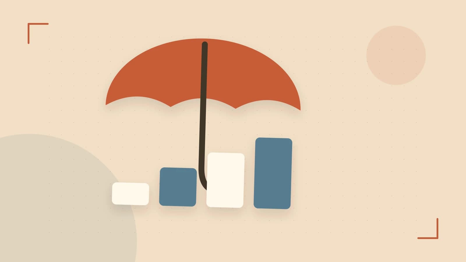 Editorial illustration of abstract coins, a payment card and a geometric financial chart without data labels