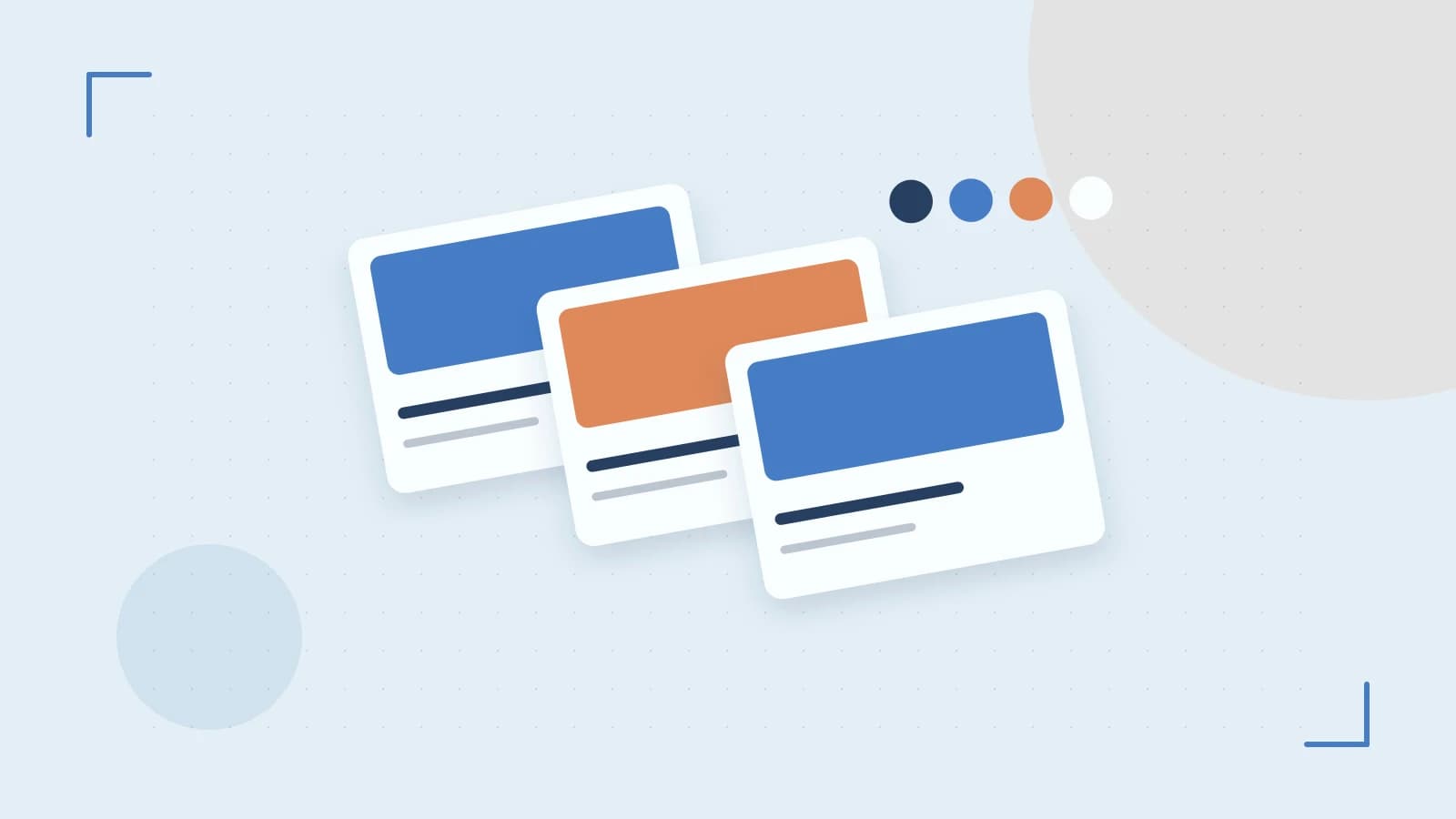Editorial illustration of responsive browser layouts, overlapping design components and a color system