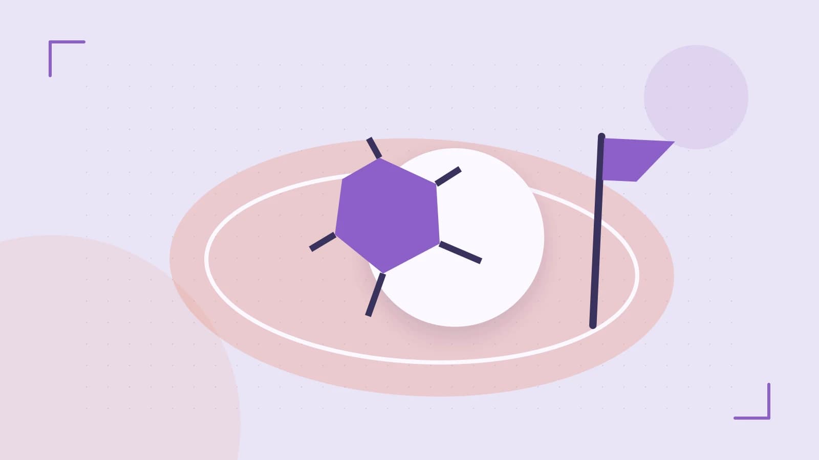 Editorial illustration of a stylized sports ball, stadium geometry and dynamic arcs