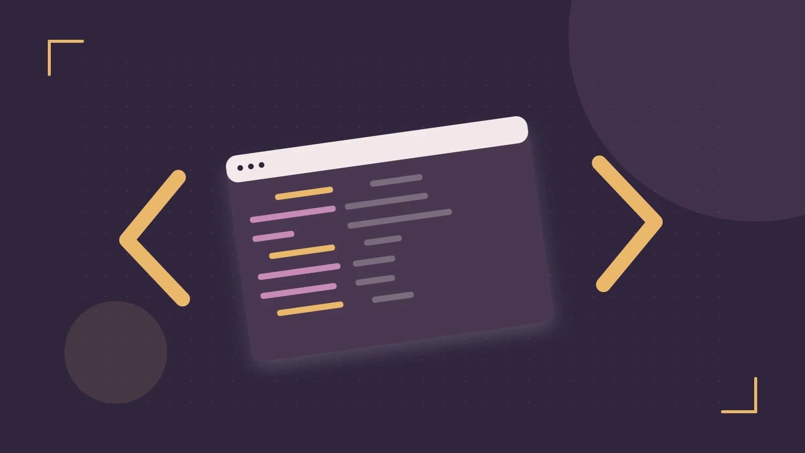 Editorial illustration of an abstract code editor, syntax blocks and oversized programming brackets