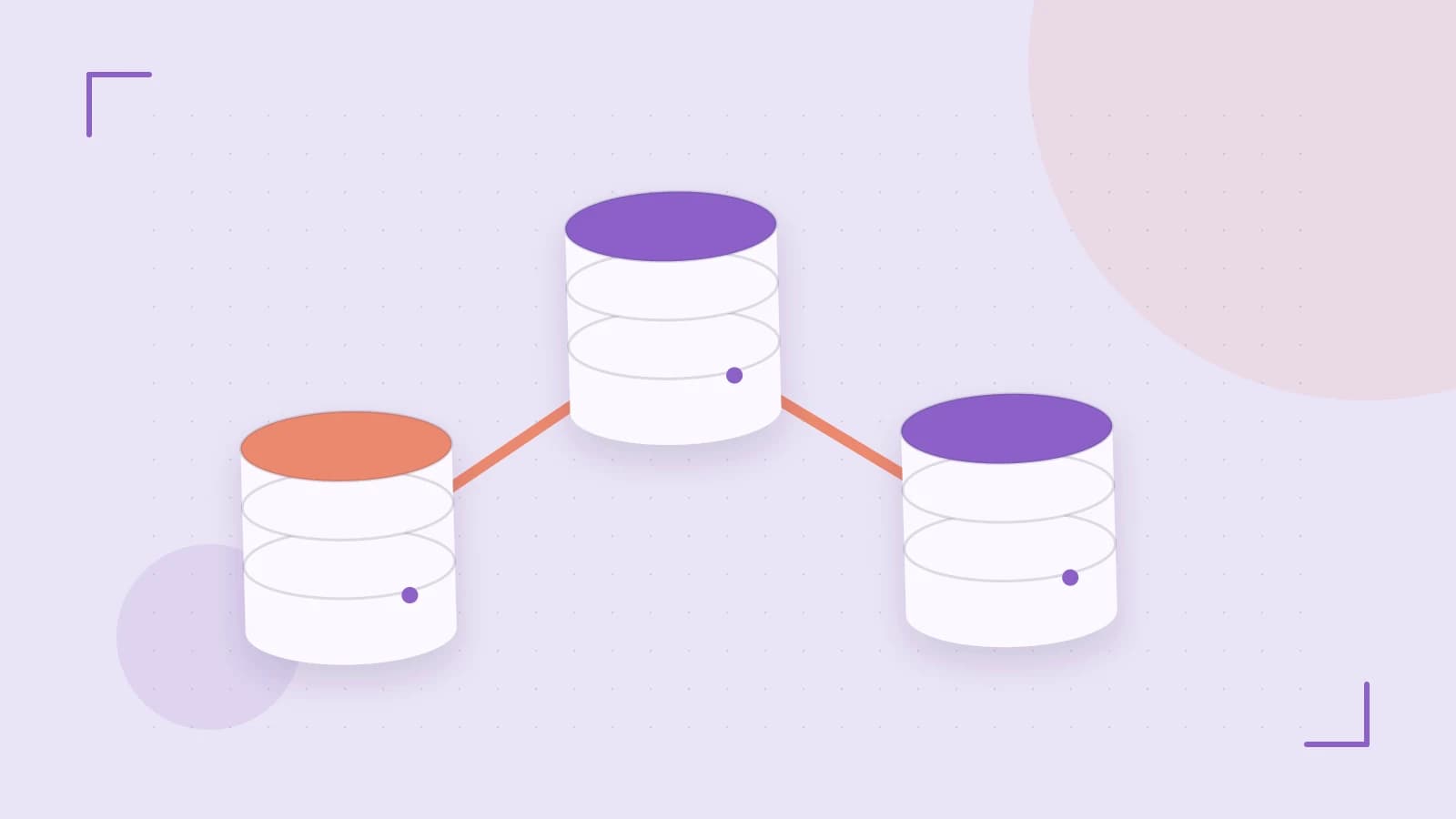 Editorial illustration of structured records, database cylinders and relationships between tables