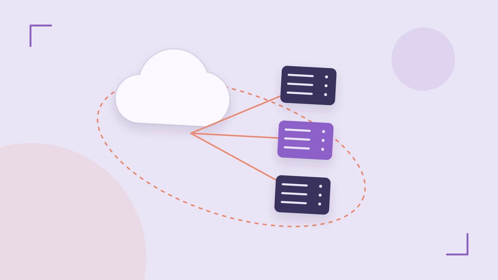 Editorial illustration of cloud infrastructure, connected server racks and an orbital service map