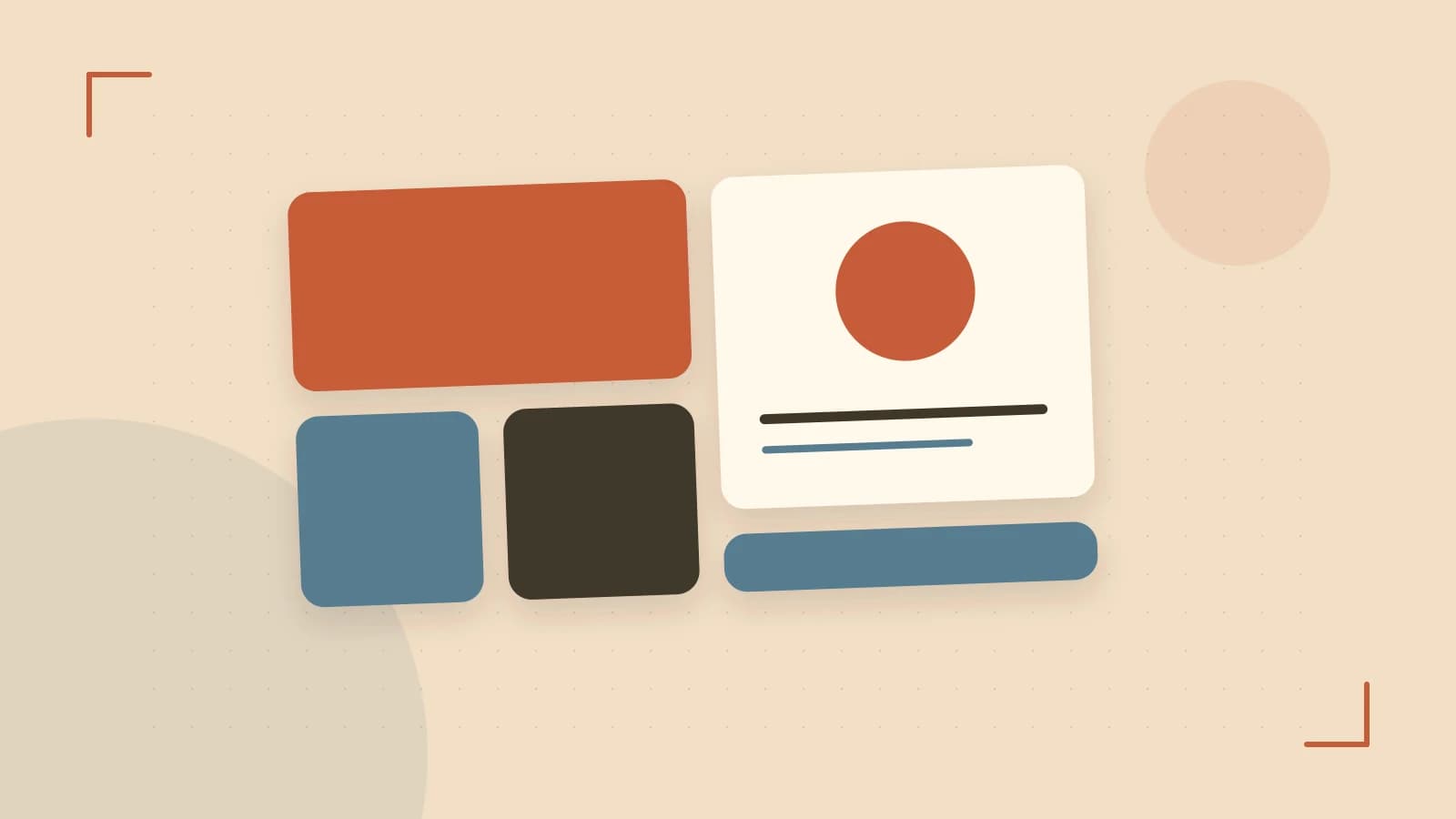 Editorial illustration of responsive browser layouts, overlapping design components and a color system
