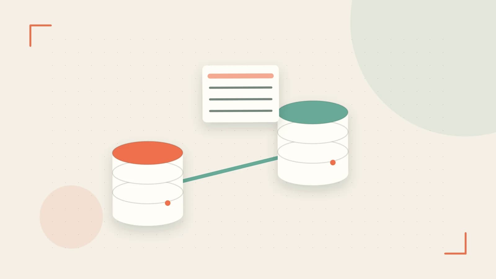 Editorial illustration of structured records, database cylinders and relationships between tables