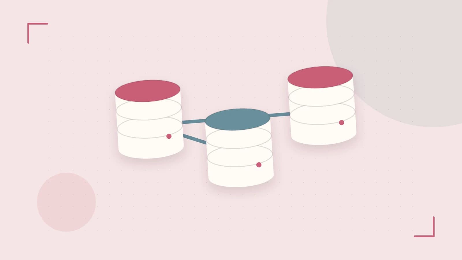 Editorial illustration of structured records, database cylinders and relationships between tables