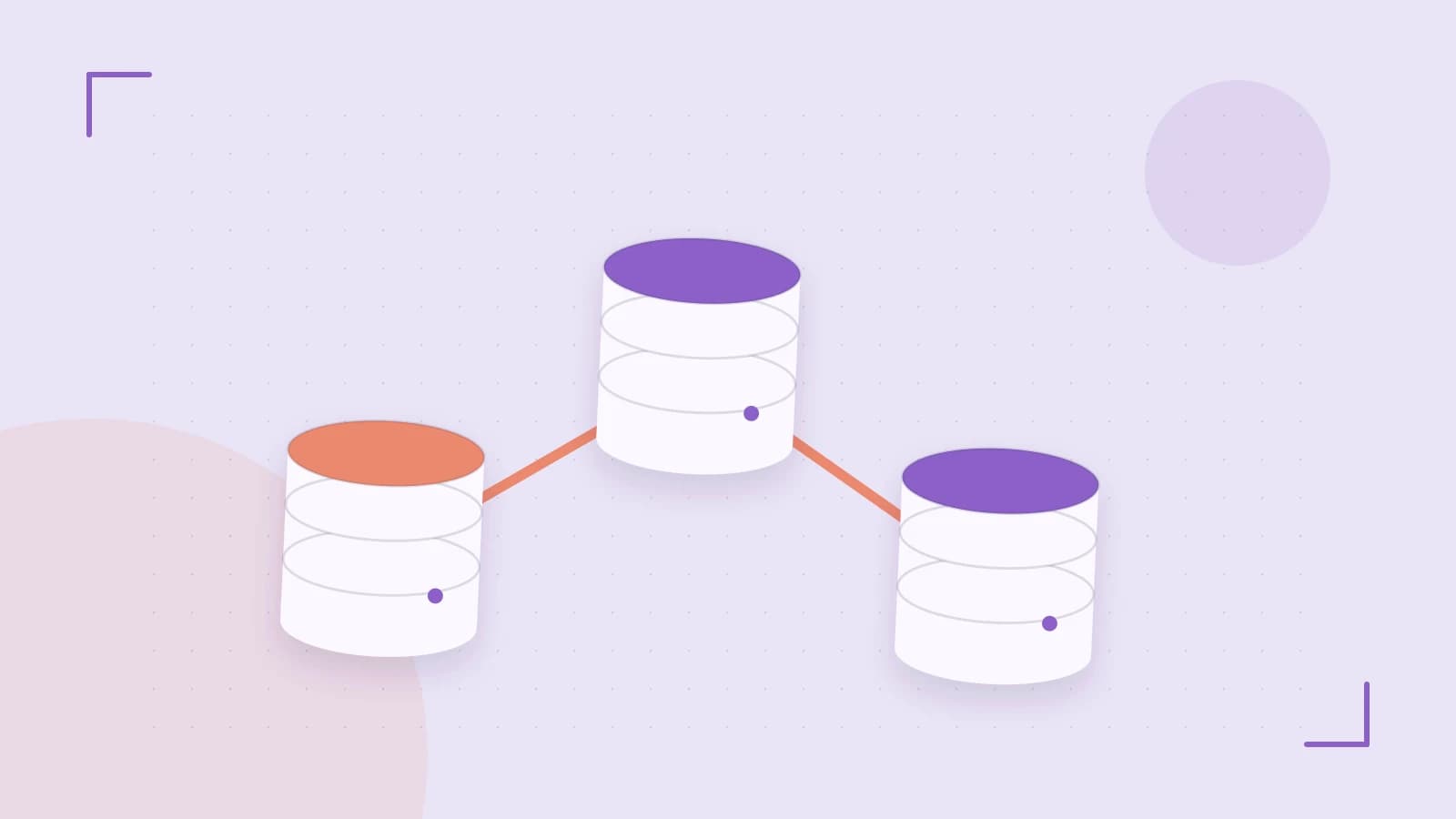 Editorial illustration of structured records, database cylinders and relationships between tables