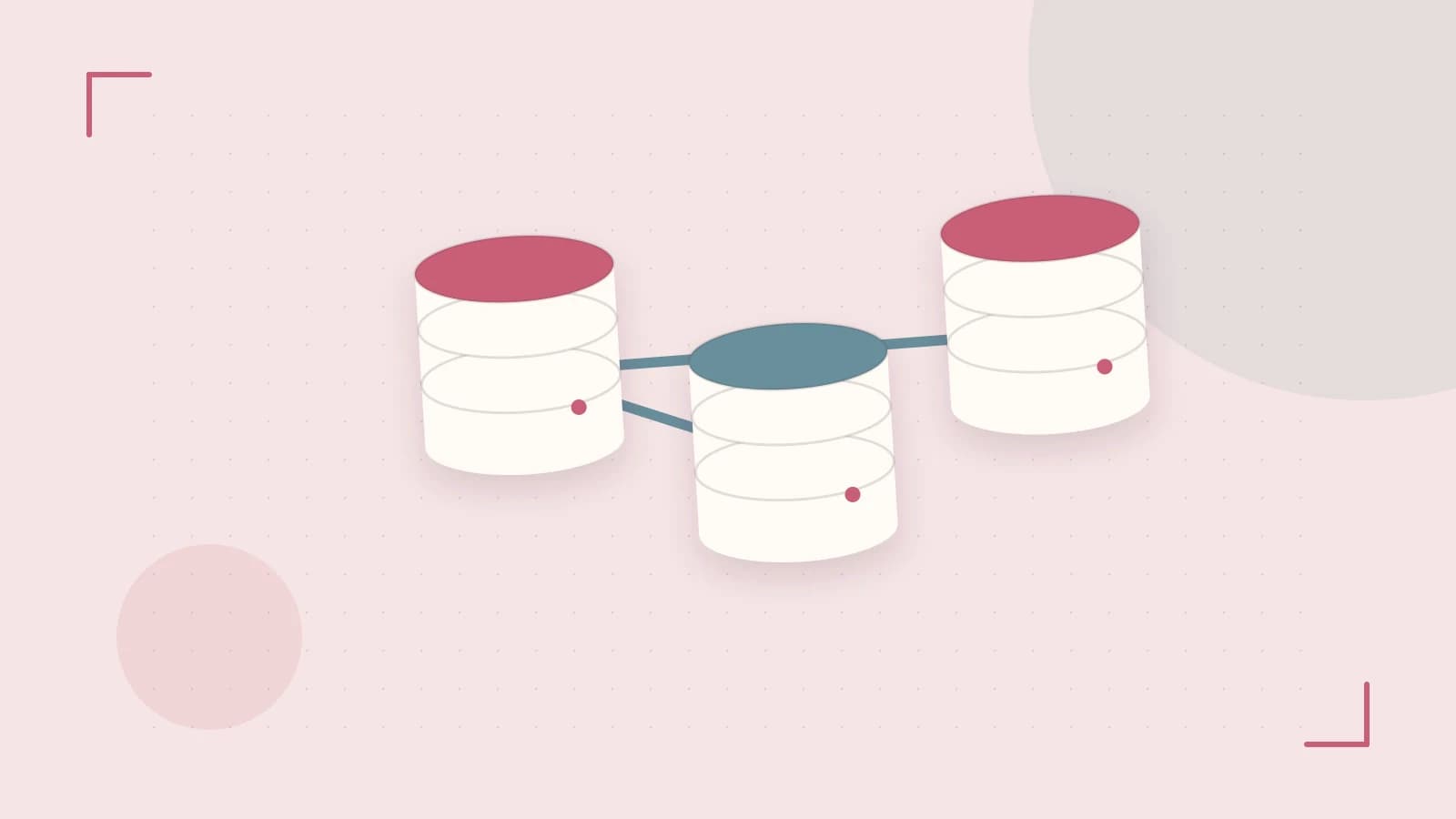Editorial illustration of structured records, database cylinders and relationships between tables