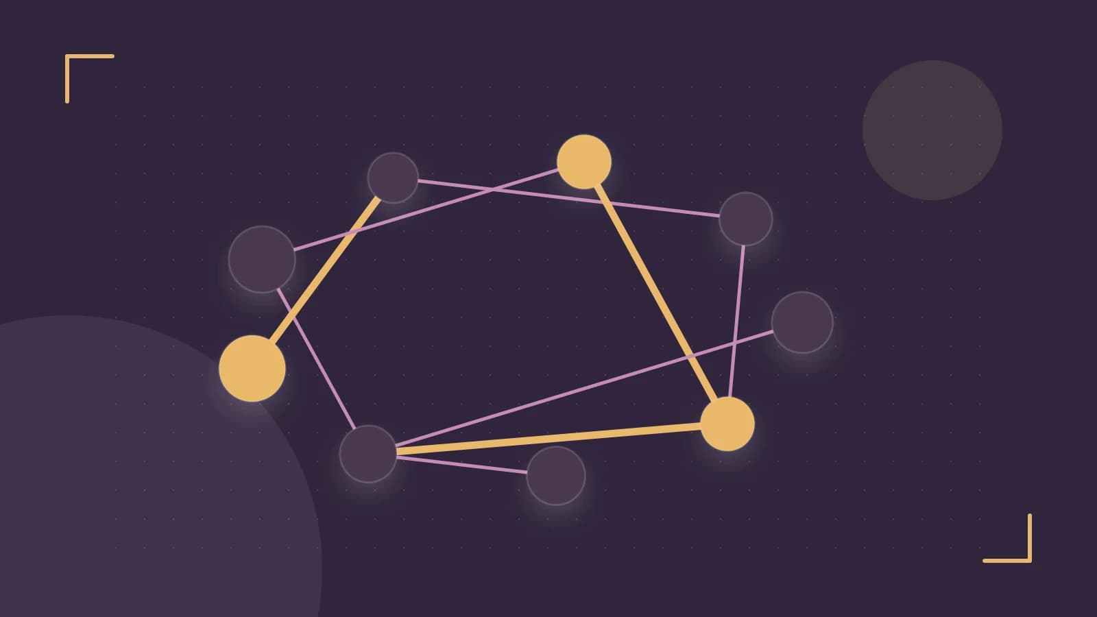 Editorial illustration of an algorithmic node graph with branching paths and a highlighted result