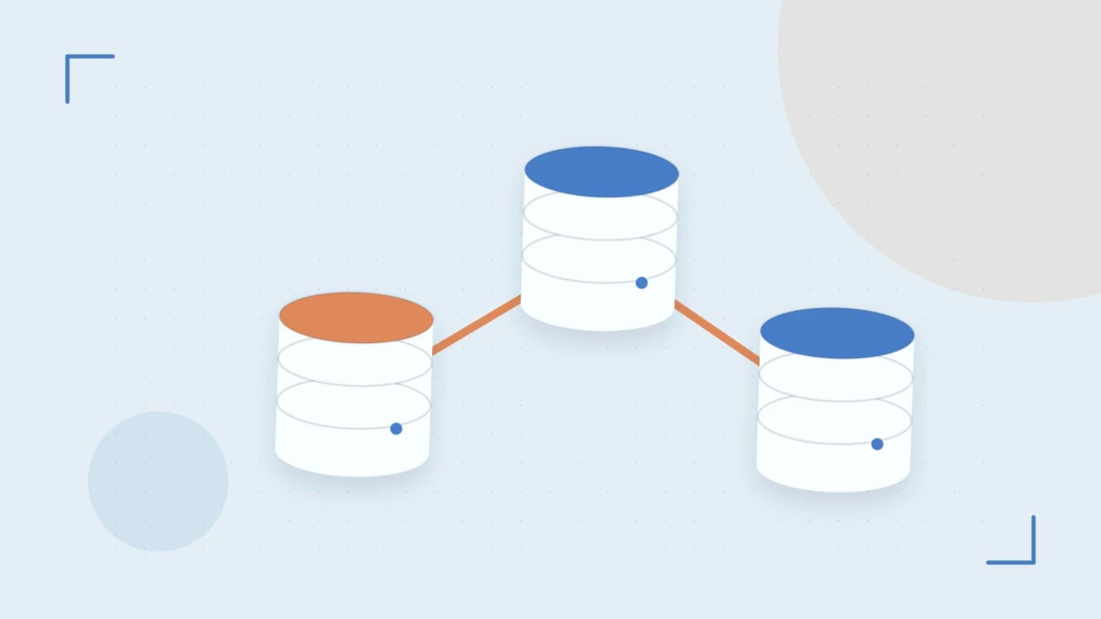 Editorial illustration of structured records, database cylinders and relationships between tables