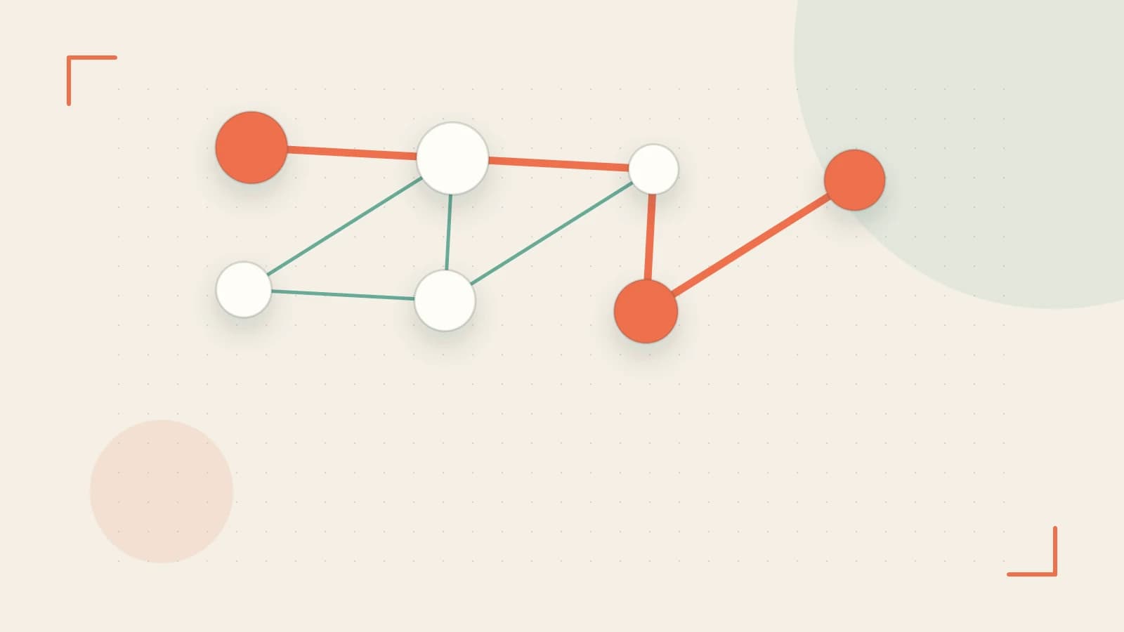 Editorial illustration of an algorithmic node graph with branching paths and a highlighted result