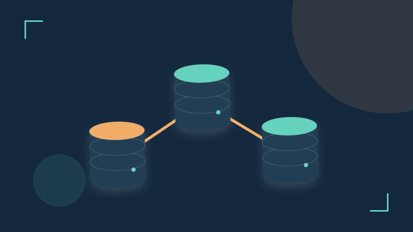 Editorial illustration of structured records, database cylinders and relationships between tables