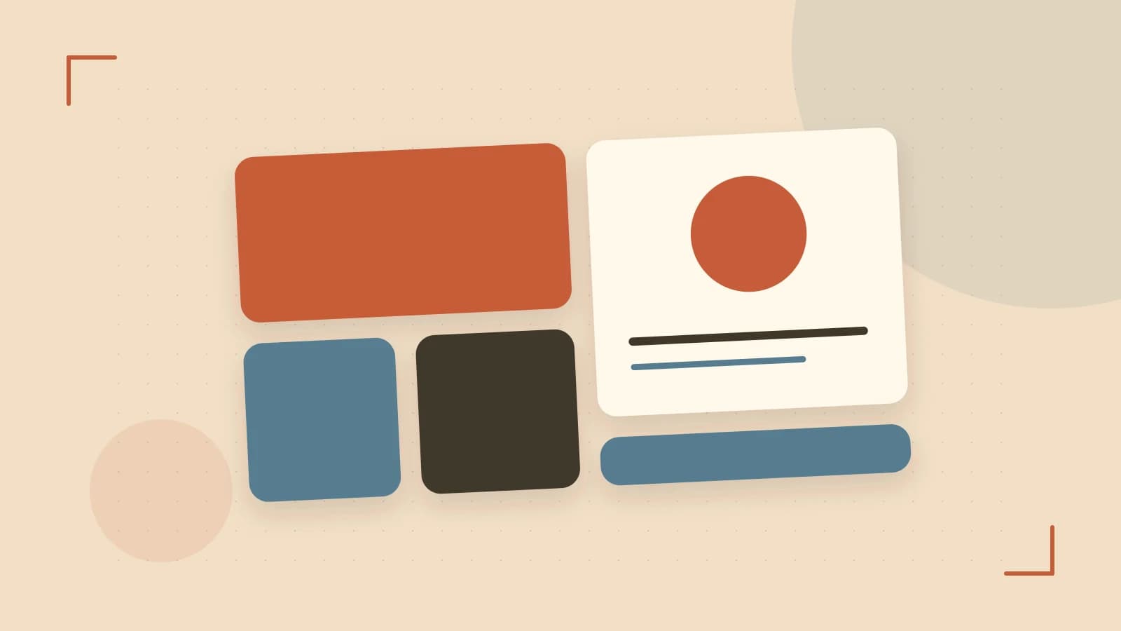Editorial illustration of responsive browser layouts, overlapping design components and a color system