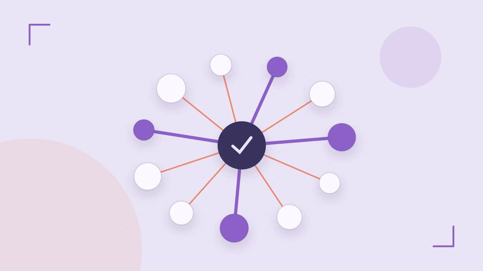 Editorial illustration of an algorithmic node graph with branching paths and a highlighted result