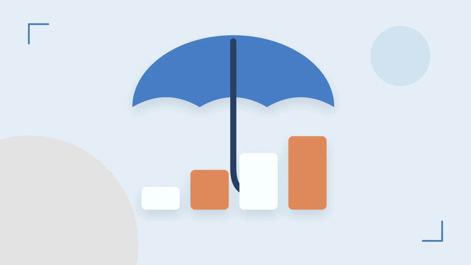 Editorial illustration of abstract coins, a payment card and a geometric financial chart without data labels