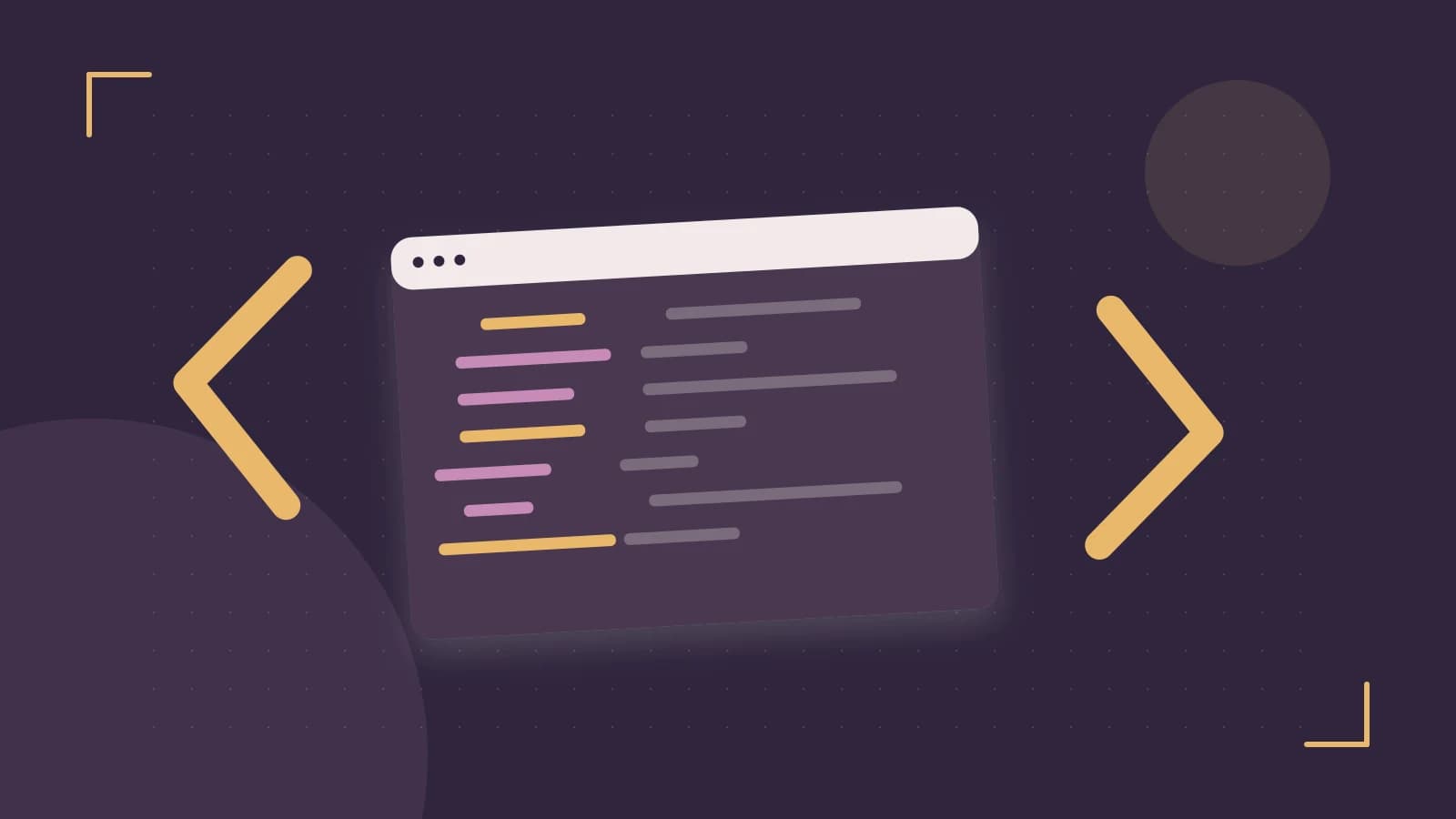 Editorial illustration of an abstract code editor, syntax blocks and oversized programming brackets