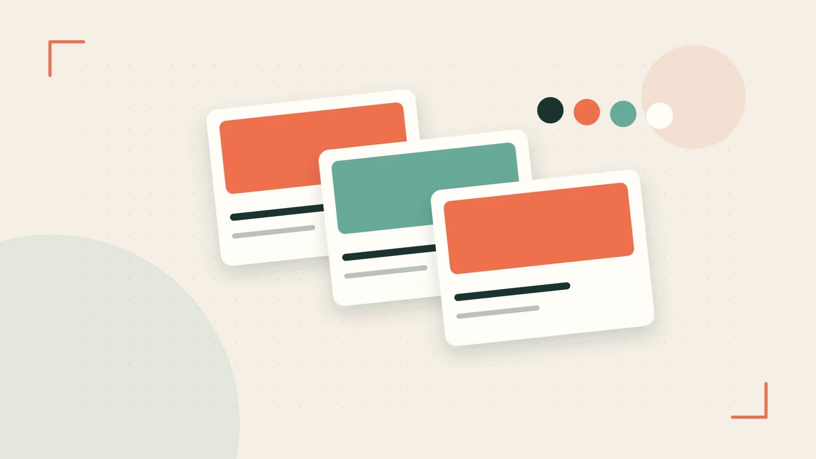 Editorial illustration of responsive browser layouts, overlapping design components and a color system