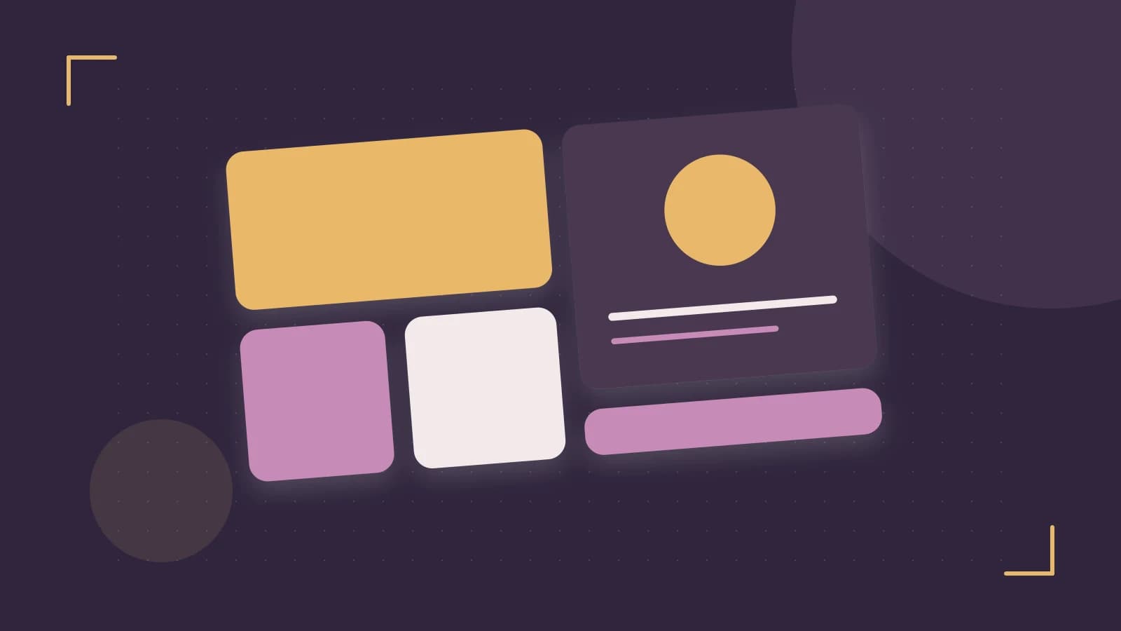 Editorial illustration of responsive browser layouts, overlapping design components and a color system