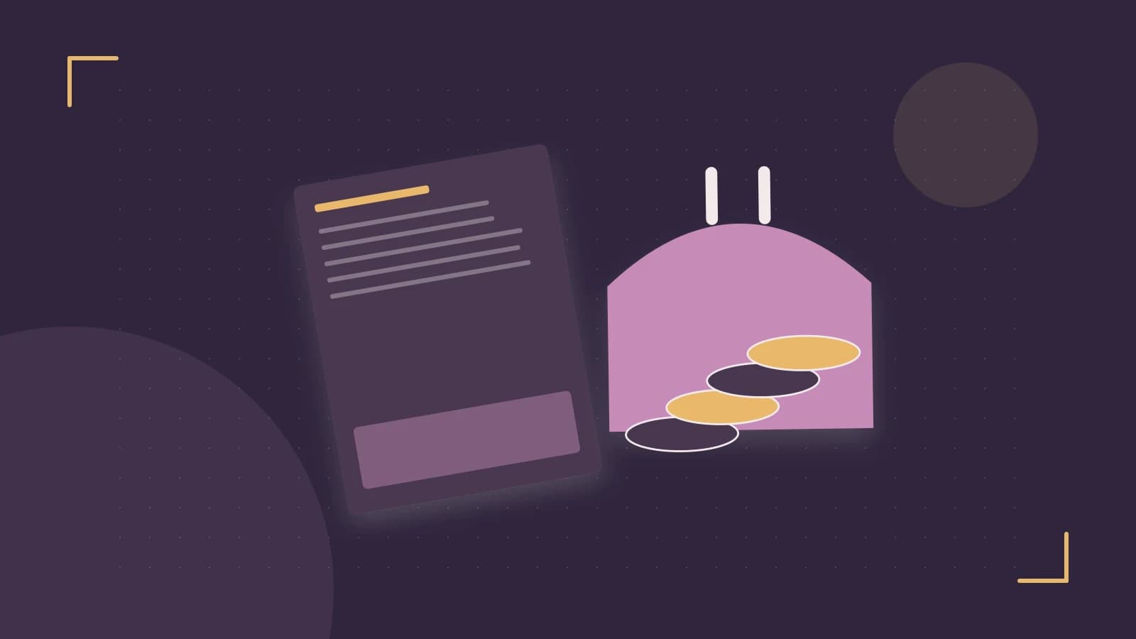 Editorial illustration of abstract coins, a payment card and a geometric financial chart without data labels