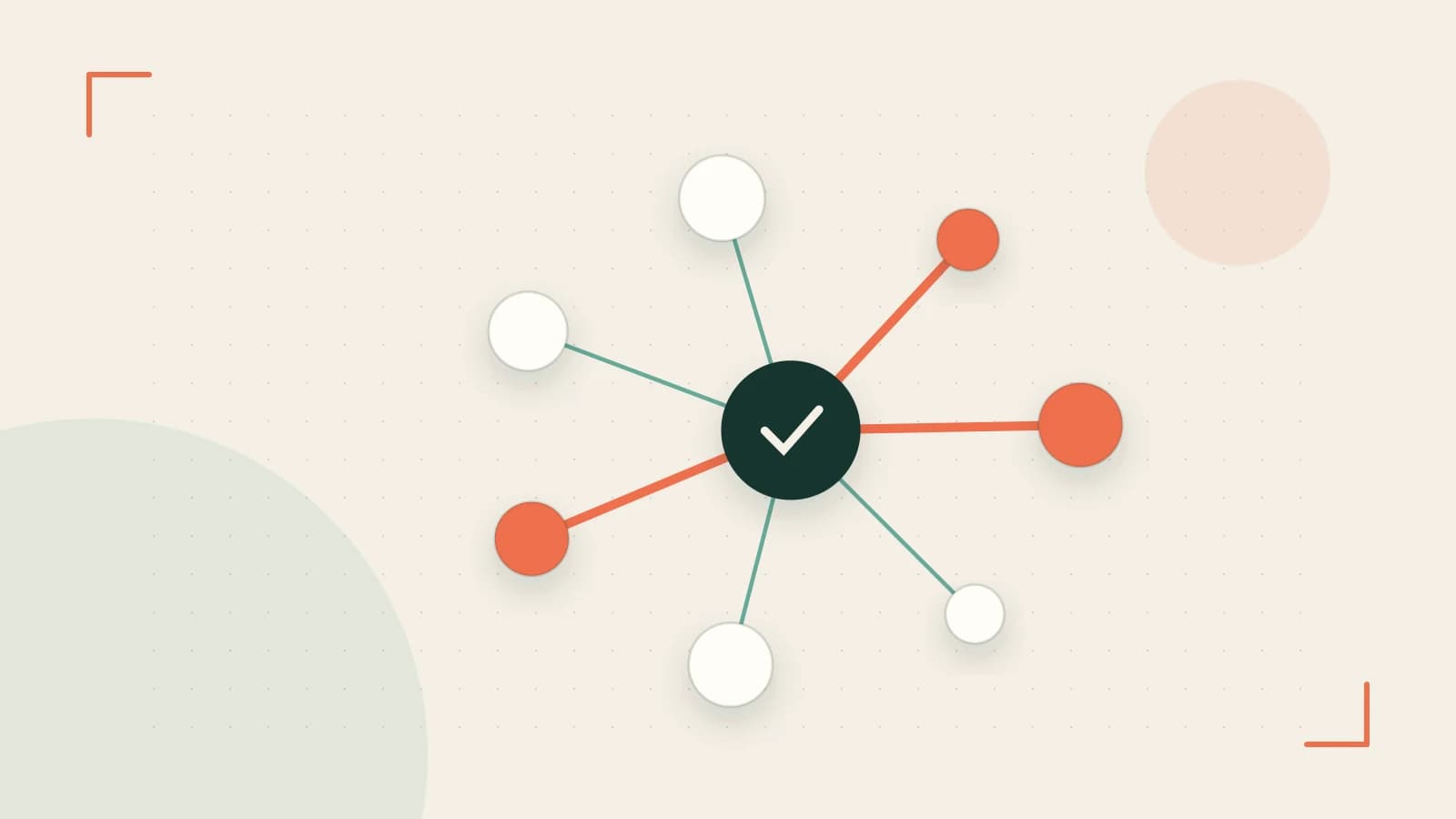 Editorial illustration of an algorithmic node graph with branching paths and a highlighted result