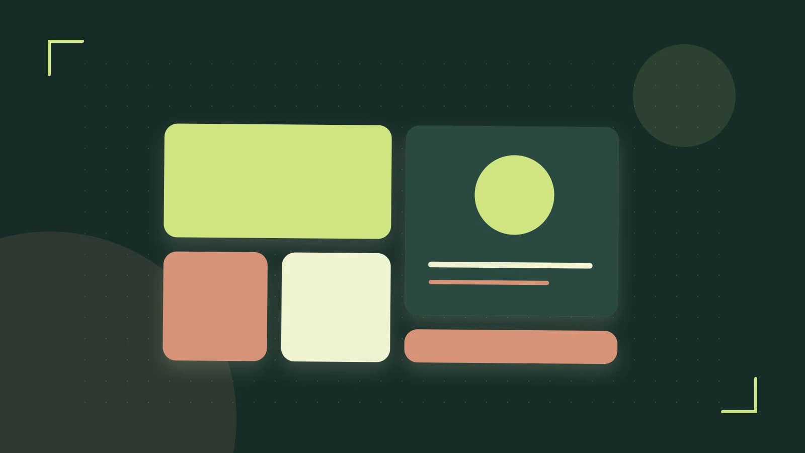 Editorial illustration of responsive browser layouts, overlapping design components and a color system