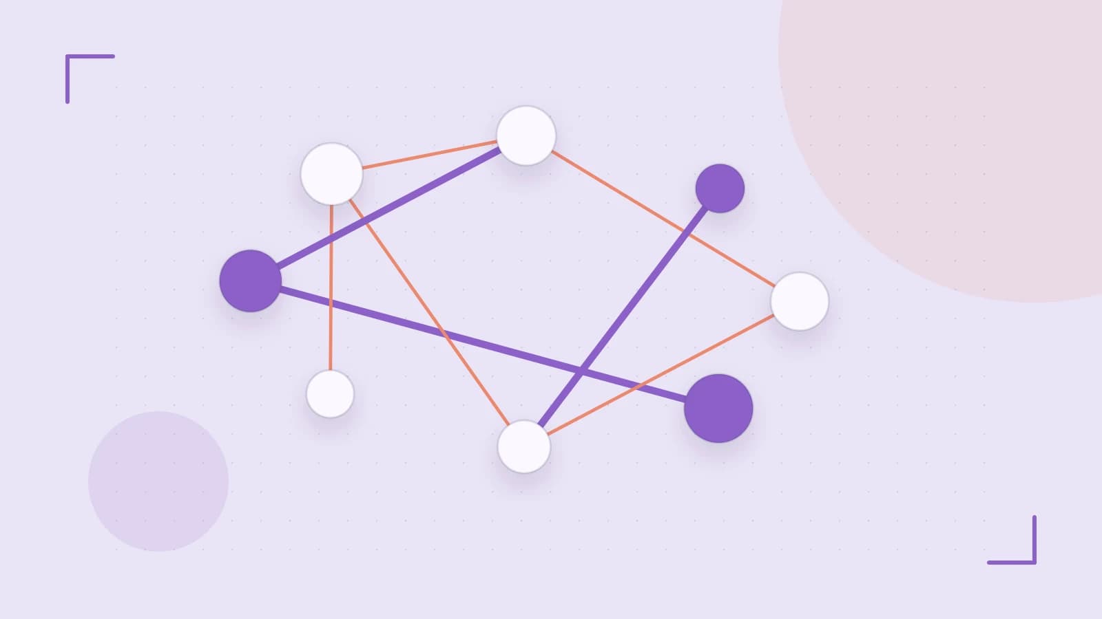 Editorial illustration of an algorithmic node graph with branching paths and a highlighted result