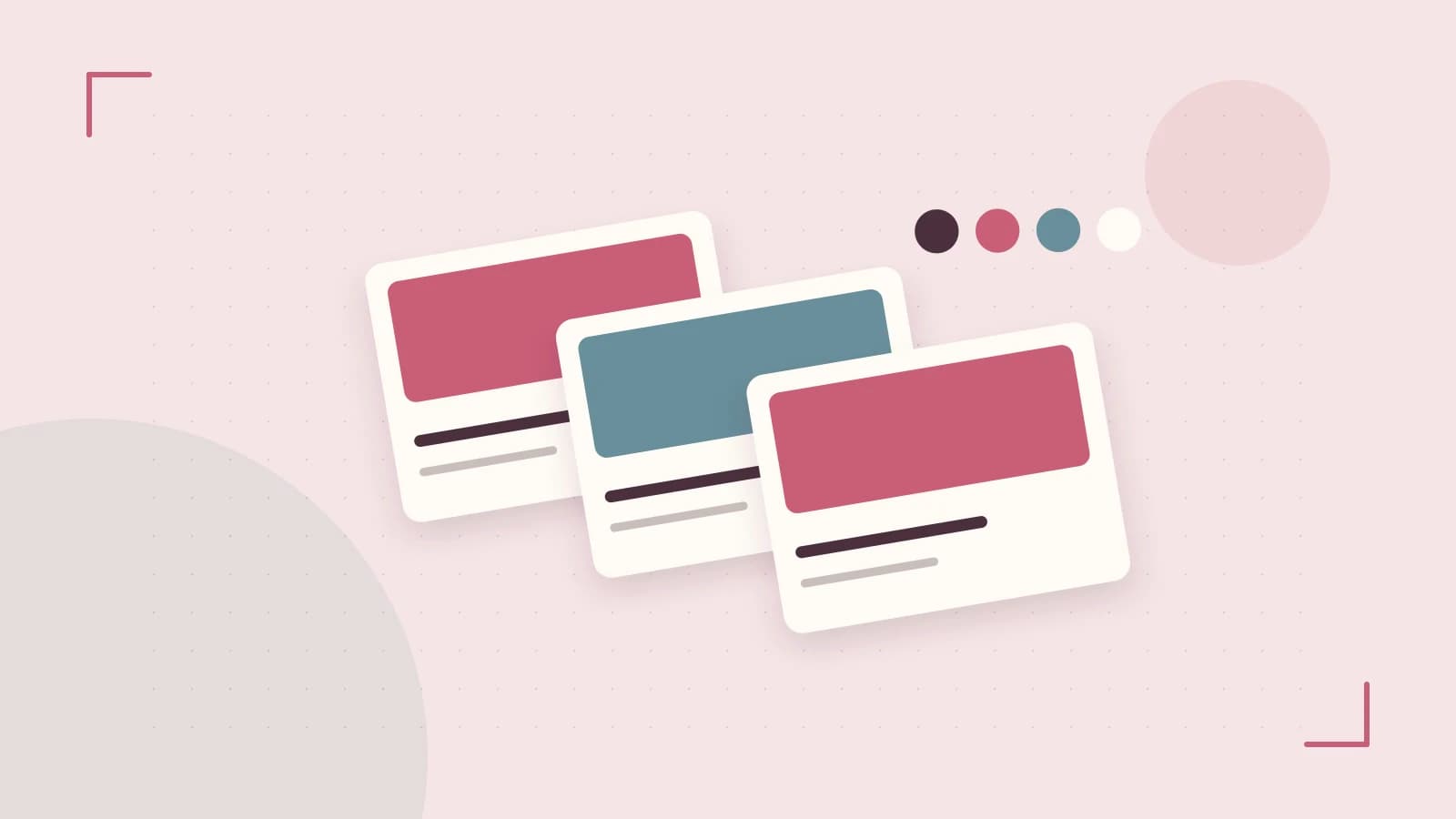 Editorial illustration of responsive browser layouts, overlapping design components and a color system