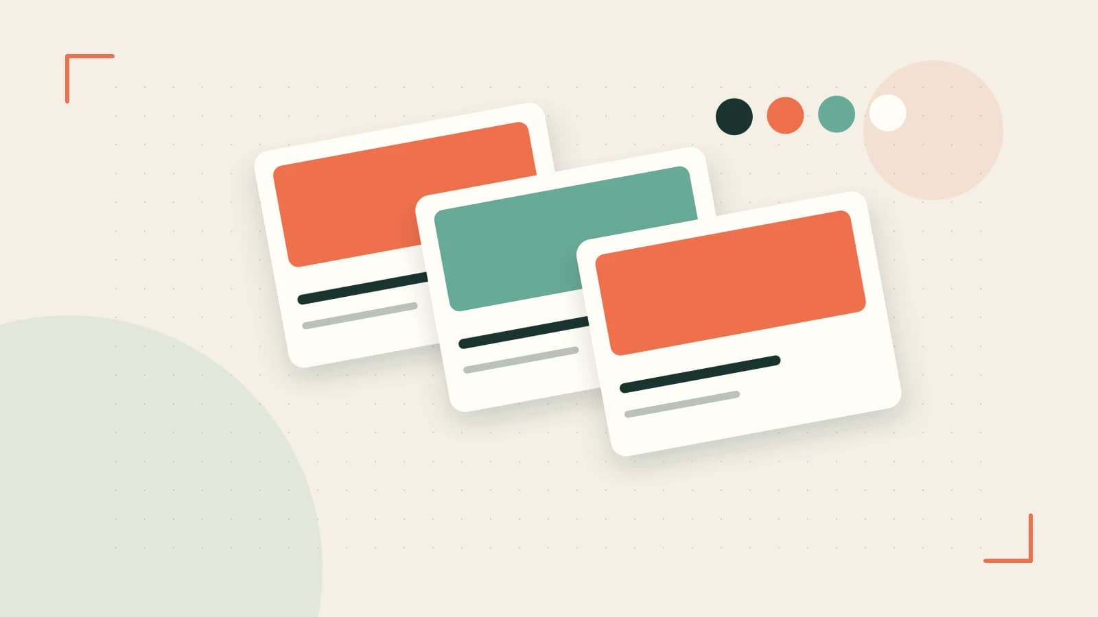 Editorial illustration of responsive browser layouts, overlapping design components and a color system
