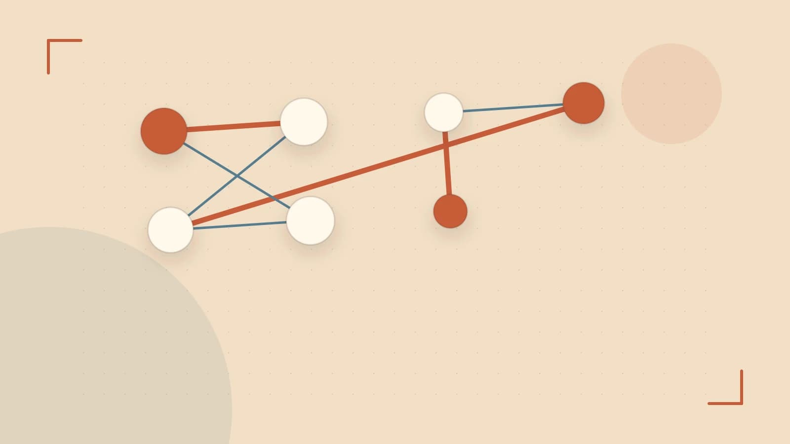 Editorial illustration of an algorithmic node graph with branching paths and a highlighted result